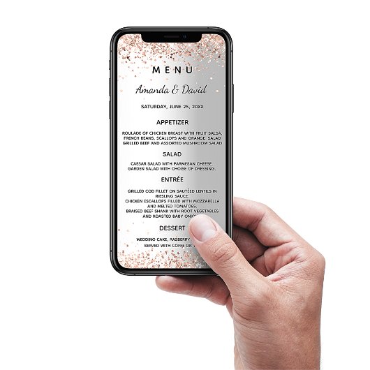 Carte de menu rose or mariage