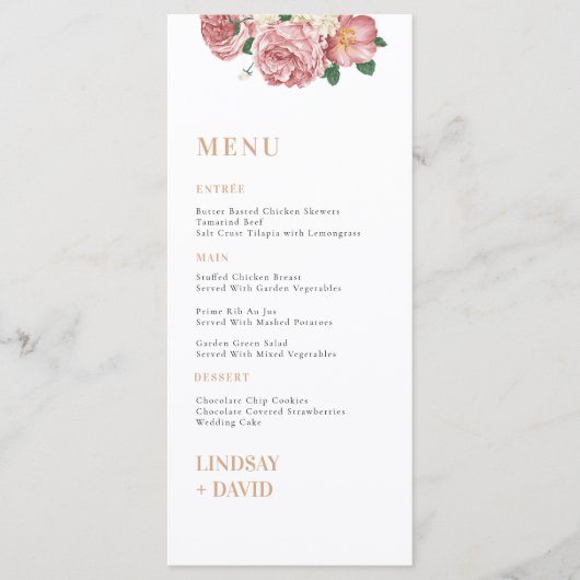 Carte de menu rose Peony Flowers (Devant)