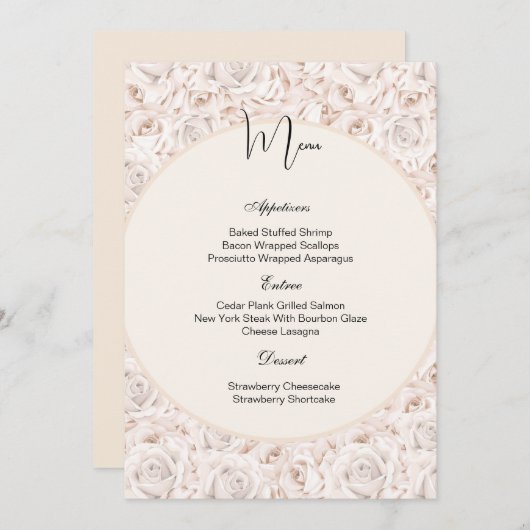 Carte de menu Roses blanches vintage (Devant / Derrière)
