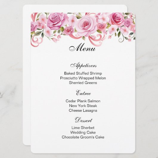 Carte de menu Roses roses rose (Devant / Derrière)