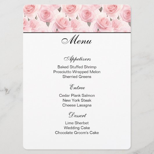 Carte de menu Roses Roses Roses Rose (Devant)