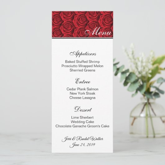 Carte de menu Roses rouges (Debout devant)