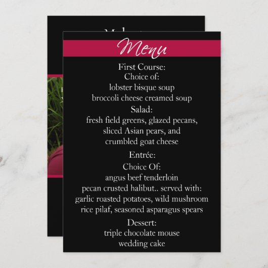 Carte de menu rouge tout simplement Radiant 5 x 7 (Devant / Derrière)