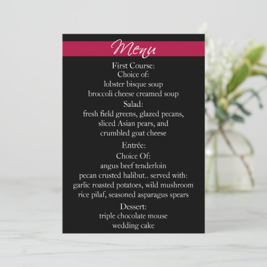 Carte de menu rouge tout simplement Radiant 5 x 7 (Debout devant)