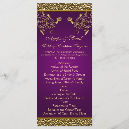 Carte de menu Royal Purple and Gold Floral (Devant)