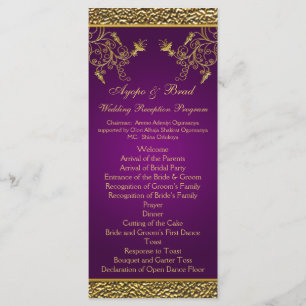 Carte de menu Royal Purple and Gold Floral