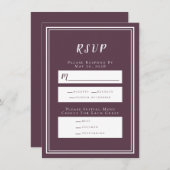 Carte de menu RSVP minimaliste pour mariage violet (Devant / Derrière)