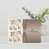 CARTE DE MENU Ruban Imprimé Mocha, Fleurs d'Ivoire (Debout devant)