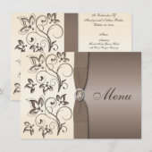 CARTE DE MENU Ruban Imprimé Mocha, Fleurs d'Ivoire (Devant / Derrière)