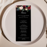 Carte de menu Rustic Black Botanical Mariage<br><div class="desc">Cette carte de menu rustique mariage botanique noire est parfaite pour un mariage classique. Le design est composé de fleurs bordeaux, rouges, navy, bleues et rousses rayonnantes et gracieuses peintes à la main dans un arrière - plan noir, inspirant beauté naturelle. Ce menu peut être utilisé pour une réception de...</div>