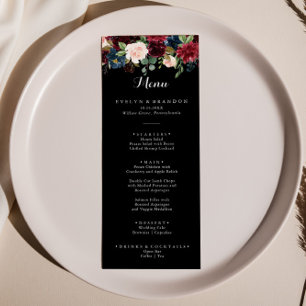 Carte de menu Rustic Black Botanical Mariage
