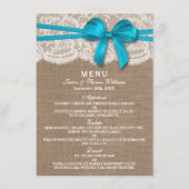 Carte de menu Rustic Blue Bow Mariage Collection (Devant)