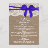 Carte de menu Rustic Blue Bow Mariage Collection (Devant)