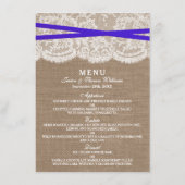 Carte de menu Rustic Blue Bow Mariage Collection (Dos)