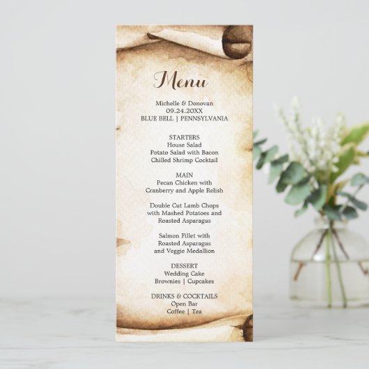 Carte de menu Rustic Country Dinner Paper (Debout devant)