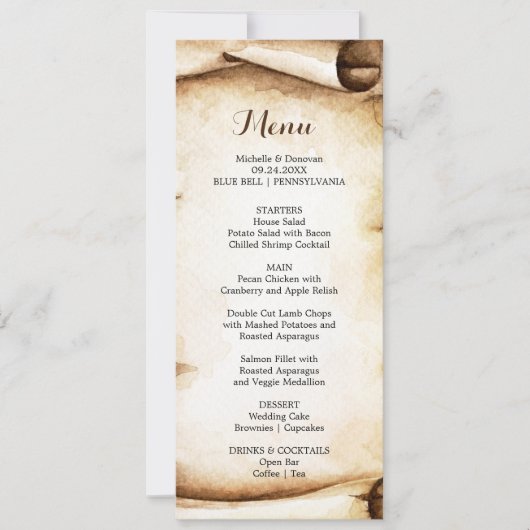 Carte de menu Rustic Country Dinner Paper (Devant)