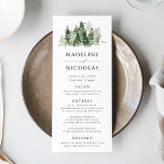 Carte de menu Rustic Pine Forest Mariage<br><div class="desc">Elégante carte de menu de mariage personnalisée avec une forêt de pins d'aquarelle vert et sauge chasseur foncé en haut avec votre nom, date mariage, et les détails du menu ci-dessous. Le menu revient à un arrière - plan vert chasseur foncé avec espace pour le texte et les photos. Conçu...</div>