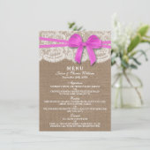 Carte de menu Rustic Pink Bow Mariage Collection (Debout devant)