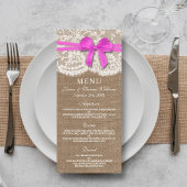 Carte de menu Rustic Pink Bow Mariage Collection