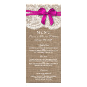 Carte de menu Rustic Pink Bow Mariage Collection (Devant)