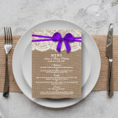 Carte de menu Rustic Purple Bow Mariage Collection