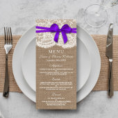 Carte de menu Rustic Purple Bow Mariage Collection