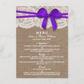 Carte de menu Rustic Purple Bow Mariage Collection (Devant)