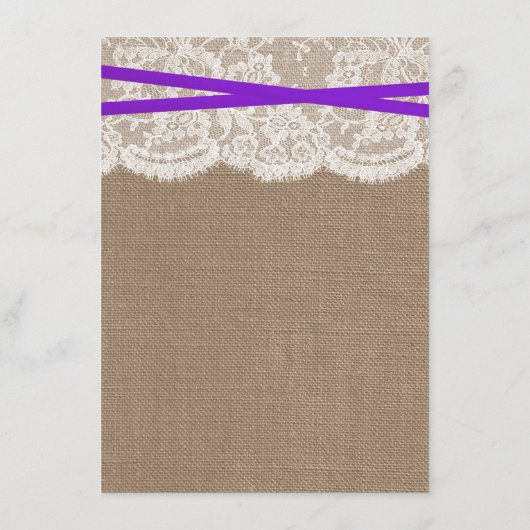 Carte de menu Rustic Purple Bow Mariage Collection (Dos)