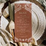 Carte de menu Rustic Terracotta Mexico<br><div class="desc">Montrez votre style mariage unique avec cette carte menu en terre cuite, avec un style picado de papel mexicain rustique. Parfait pour les couples qui souhaitent apporter des tons chauds et terreux et un charme traditionnel à leurs tables d'accueil. Pour plus d'éléments de coordination, visitez notre collection de mariages de...</div>