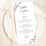 Carte de menu Rustic White & Black Botanical Maria<br><div class="desc">Cette belle carte de menu de réception de mariage dispose d'un arrière - plan blanc classique avec des fleurs sauvages dessinés à la main et une typographie élégante en noir. Ensemble, ces éléments créent un menu de mariage rustique mais élégant qui serait parfait pour un mariage romantique à tout moment...</div>