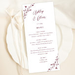 Carte de menu Rustic White & Burgundy Floral Maria<br><div class="desc">Cette belle carte de menu de réception de mariage dispose d'un arrière - plan blanc classique avec des fleurs sauvages dessinés à la main et une typographie élégante en Bourgogne. Ensemble, ces éléments créent un menu de mariage rustique mais élégant qui serait parfait pour un mariage romantique à tout moment...</div>