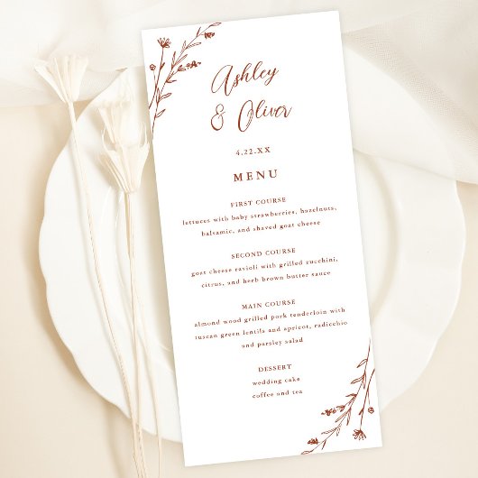 Carte de menu Rustic White & Terracotta Floral Mar