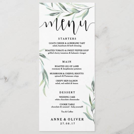 Carte de menu Rustique Mariage Eucalyptus (Devant)