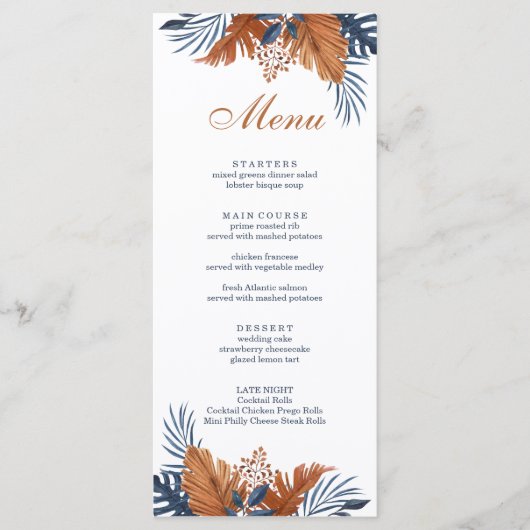 Carte de menu Rustique Midnight Blue Monstera (Devant)