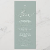 Carte de menu Sage Green White Cross Boy Baptism (Devant)