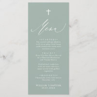 Carte de menu Sage Green White Cross Boy Baptism