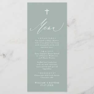 Carte de menu Sage Green White Cross Boy Baptism