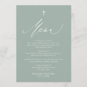 Carte de menu Sage Green White Cross Boy Baptism (Devant)