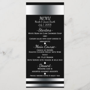 Carte de menu simple élégante chic argent et noir