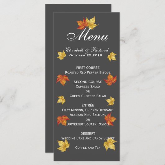 Carte de menu simple Feuille d'érable (Devant / Derrière)