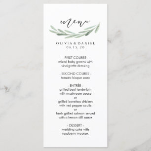 Carte de menu simple Mariage Rustic Green Olive Br