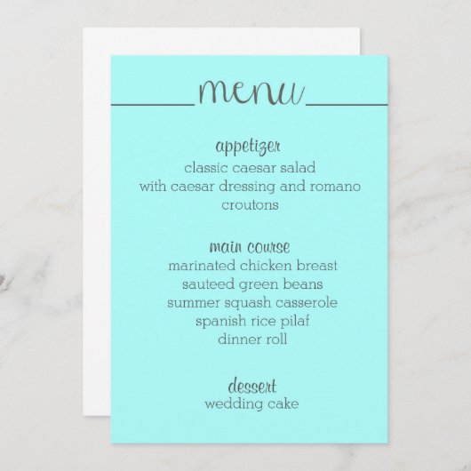 Carte de menu simple script - aqua (Devant / Derrière)