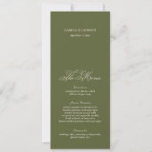 Carte de menu simple vert olive pour mariage (Devant)