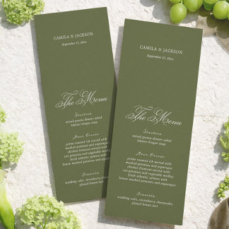 Carte de menu simple vert olive pour mariage