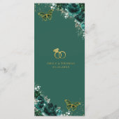 Carte de menu slim mariage papillons floraux vert (Dos)