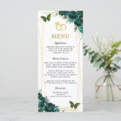 Carte de menu slim mariage papillons floraux vert (Debout devant)