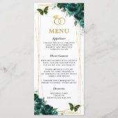 Carte de menu slim mariage papillons floraux vert (Devant)
