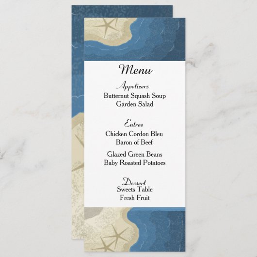 Carte de menu Starfish et Ocean Mariage (Devant / Derrière)