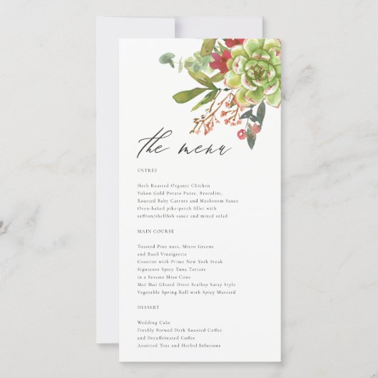 Carte de menu Succulent Cactus Mariage Floral Roug (Devant)