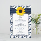Carte de menu Sunflower Navy Blue White Mariage da (Debout devant)